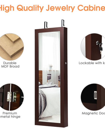 Wall/Door Mounted Jewelry Armoire Organizer with 2 LED Lights