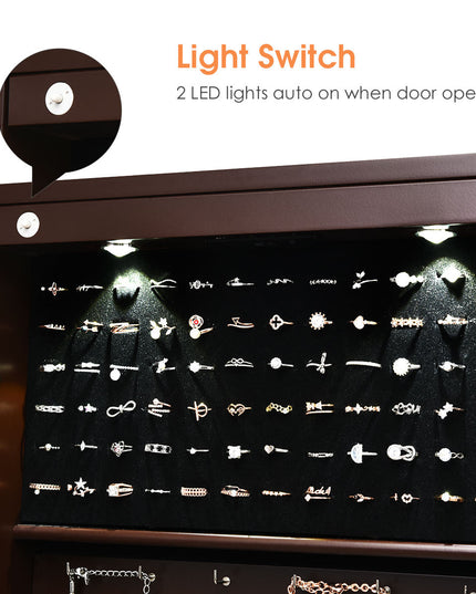 Wall/Door Mounted Jewelry Armoire Organizer with 2 LED Lights