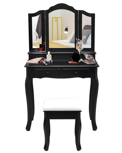 Vanity Table Set with Tri-Folding Mirror and 4 Drawers - Giantexus