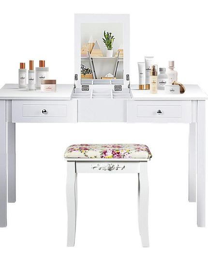 Vanity Table with Flip Top Mirror Easy Assembly, White - Giantexus