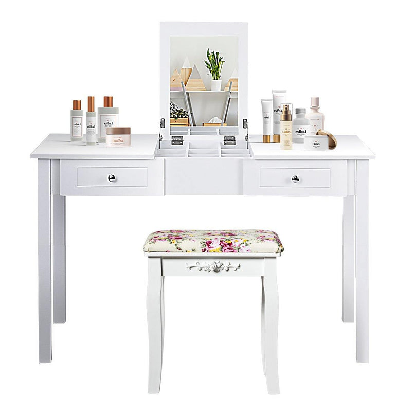 Vanity Table with Flip Top Mirror Easy Assembly, White - Giantexus