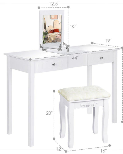 Vanity Table with Flip Top Mirror Easy Assembly, White - Giantexus