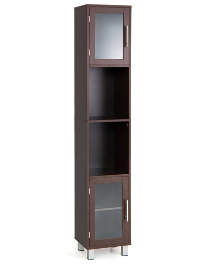 Tall Bathroom Cabinet, Home Bedroom Living Room Wood Linen Storage Cabinet Free Standing