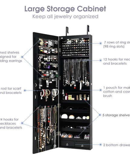 Wall Door Jewelry Armoire Cabinet with Full-Length Mirror