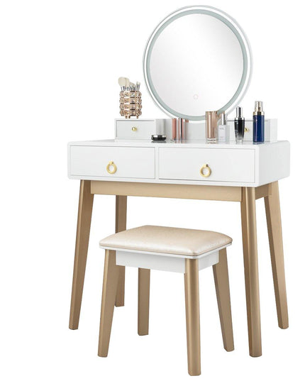Vanity Set with Touch Screen Dimming Mirror, 3 Color Lighting Modes - Giantexus