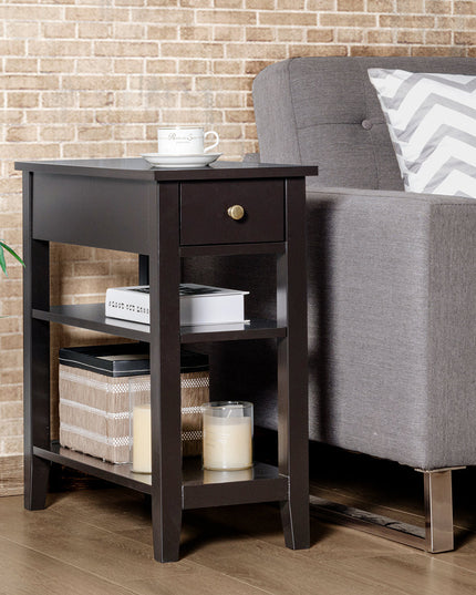 Giantex 3-Tier End Table with Drawer and Double Shelves Narrow Tiered Side Table for Bedroom