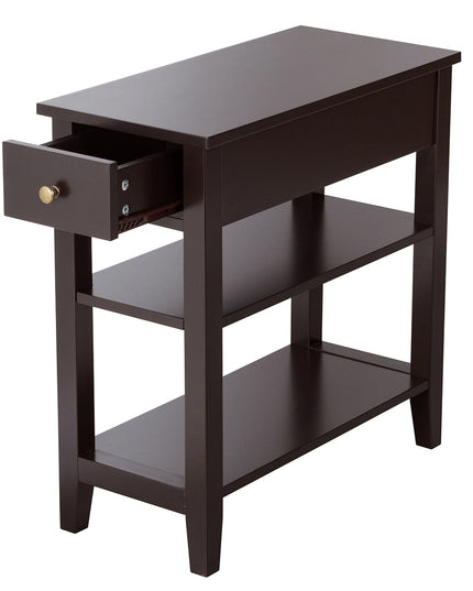 Giantex 3-Tier End Table with Drawer and Double Shelves Narrow Tiered Side Table for Bedroom