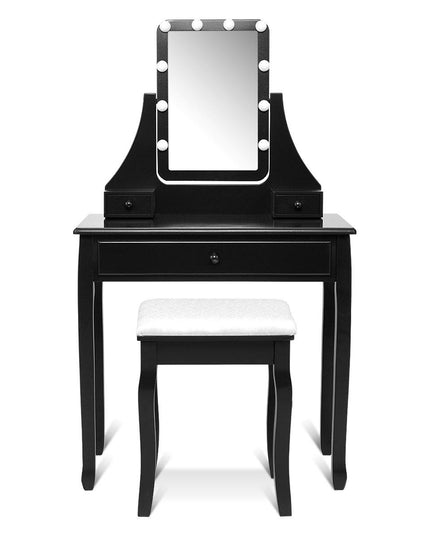 CHARMAID | Vanity Set with Lighted Mirror, Makeup Dressing Table with 10 LED Dimmable Bulbs, Touch Switch, 3 Drawers 2 Dividers - Giantexus