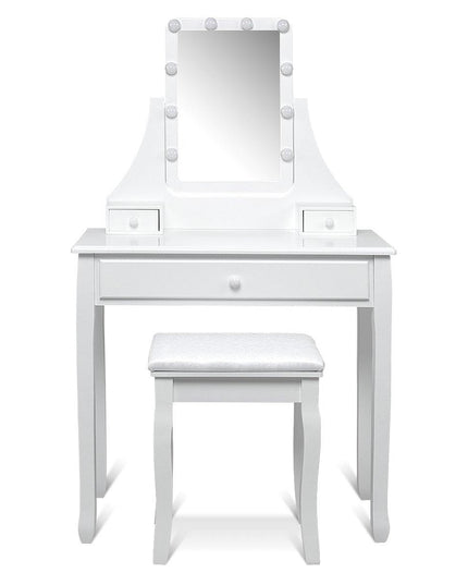 CHARMAID | Vanity Set with Lighted Mirror, Makeup Dressing Table with 10 LED Dimmable Bulbs, Touch Switch, 3 Drawers 2 Dividers - Giantexus