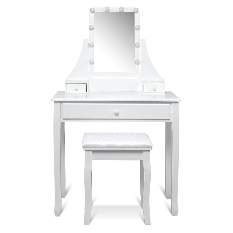 CHARMAID | Vanity Set with Lighted Mirror, Makeup Dressing Table with 10 LED Dimmable Bulbs, Touch Switch, 3 Drawers 2 Dividers - Giantexus