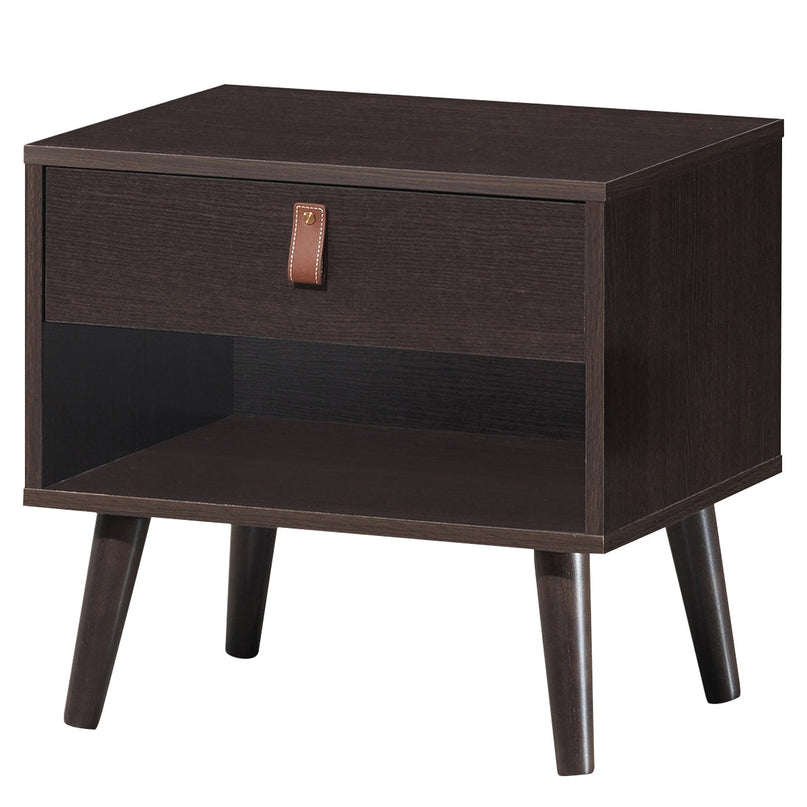 Giantex Wooden Nightstand with Drawer and Shelf Sofa Side Table