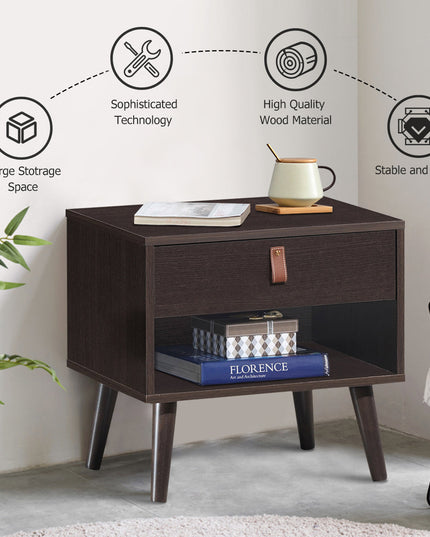Giantex Wooden Nightstand with Drawer and Shelf Sofa Side Table