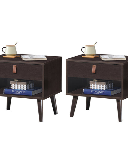 Giantex Wooden Nightstand with Drawer and Shelf Sofa Side Table