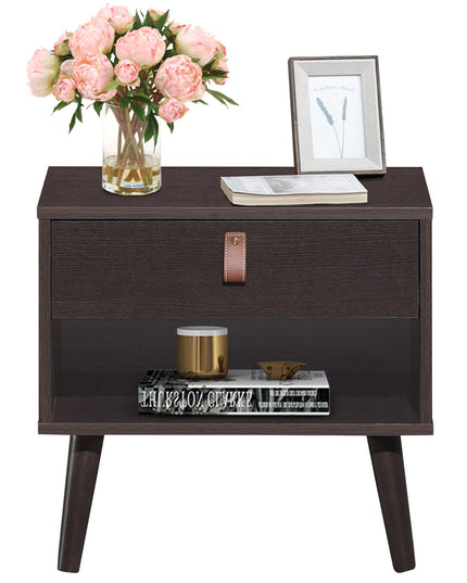 Giantex Wooden Nightstand with Drawer and Shelf Sofa Side Table