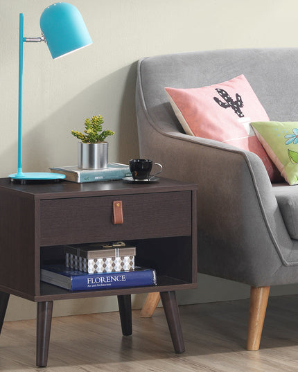 Giantex Wooden Nightstand with Drawer and Shelf Sofa Side Table