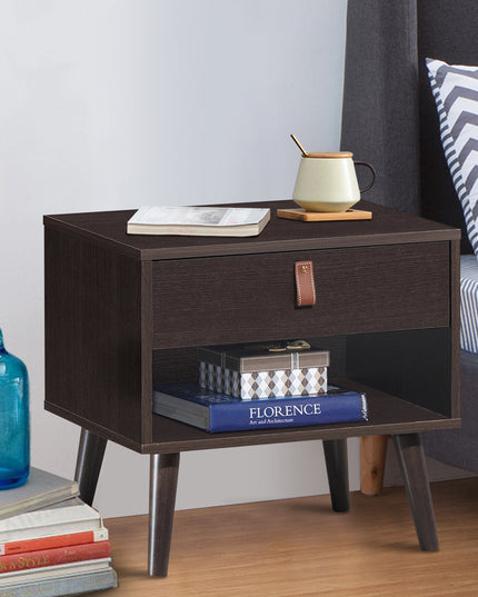 Giantex Wooden Nightstand with Drawer and Shelf Sofa Side Table
