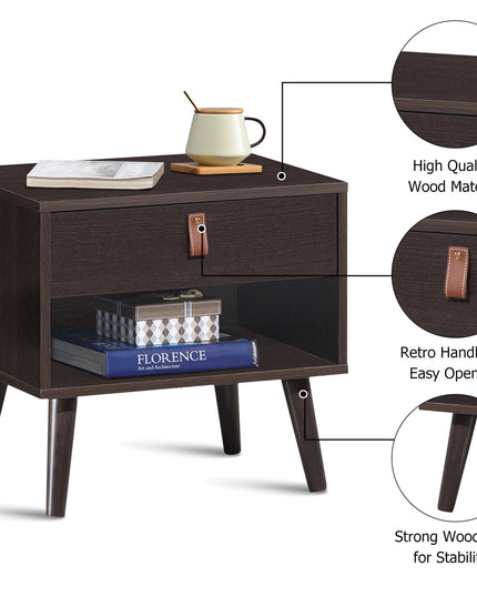 Giantex Wooden Nightstand with Drawer and Shelf Sofa Side Table