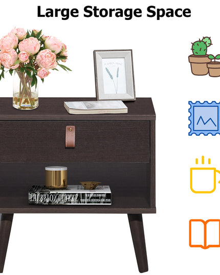 Giantex Wooden Nightstand with Drawer and Shelf Sofa Side Table