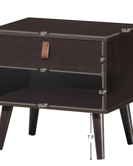Giantex Wooden Nightstand with Drawer and Shelf Sofa Side Table