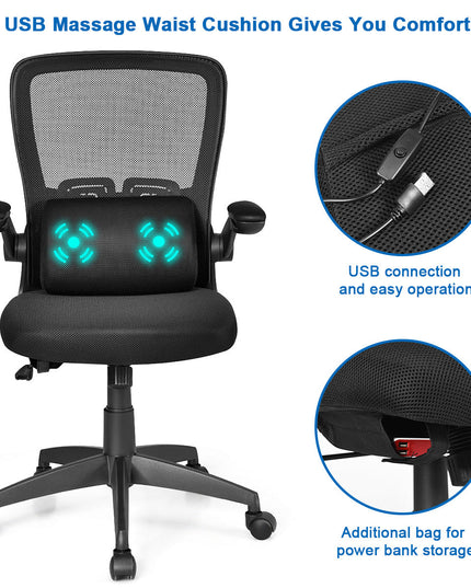 Giantex Ergonomic Desk Chair w/ Portable Lumbar Pillow (Black)
