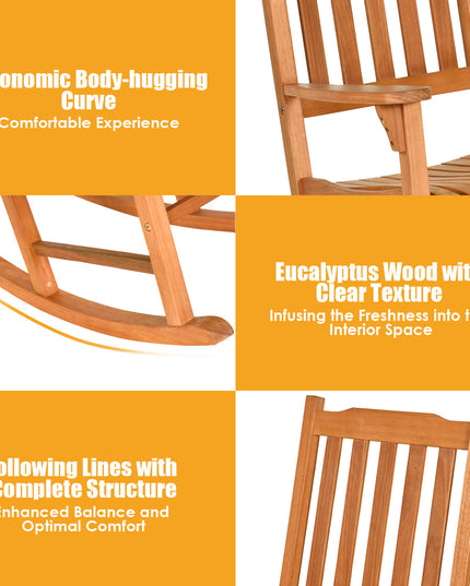 Rocking Chair 3 Piece Set Wooden W/ Two Wood Conversation Chairs and Accent Table