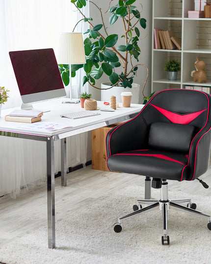 Giantex PU Leather Gaming Chair, Adjustable Height Mid-back Armchair w/ Massage Lumbar Pillow