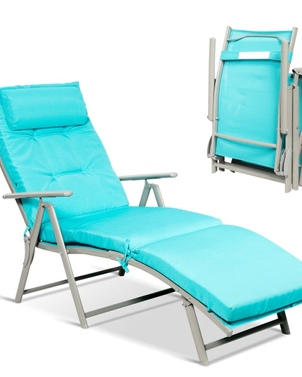 Pool Folding Reclining Beach Chair W/Removable Cushion&Headrest Pillow