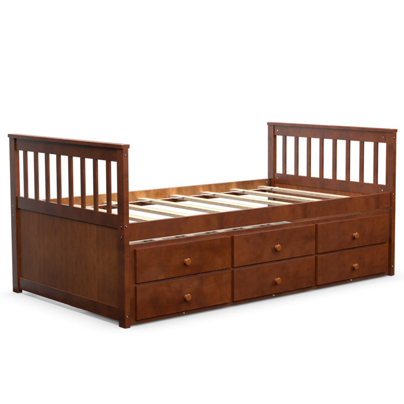 Giantex Twin Captain's Bed with Trundle Bed, Wood Storage Daybed with 3 Storage Drawers