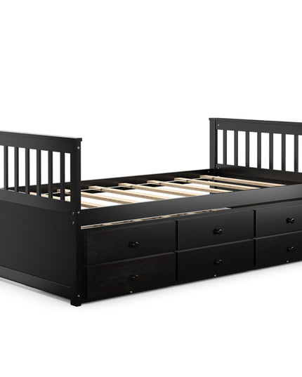 Giantex Twin Captain's Bed with Trundle Bed, Wood Storage Daybed with 3 Storage Drawers