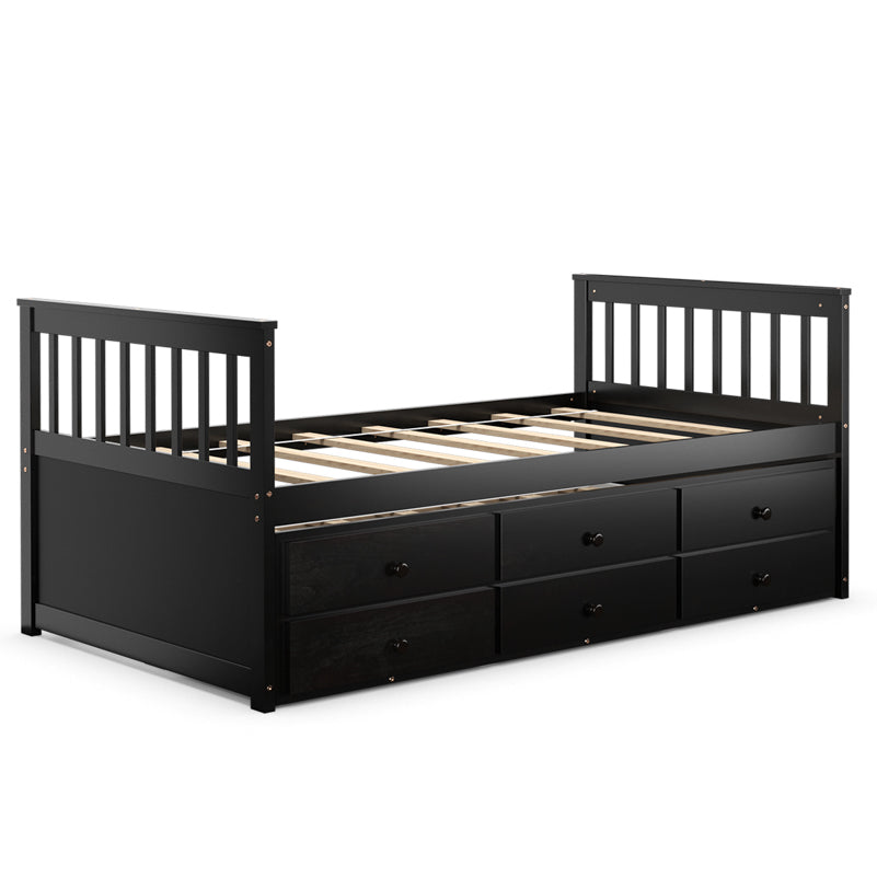 Giantex Twin Captain's Bed with Trundle Bed, Wood Storage Daybed with 3 Storage Drawers