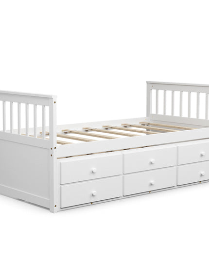 Giantex Twin Captain's Bed with Trundle Bed, Wood Storage Daybed with 3 Storage Drawers