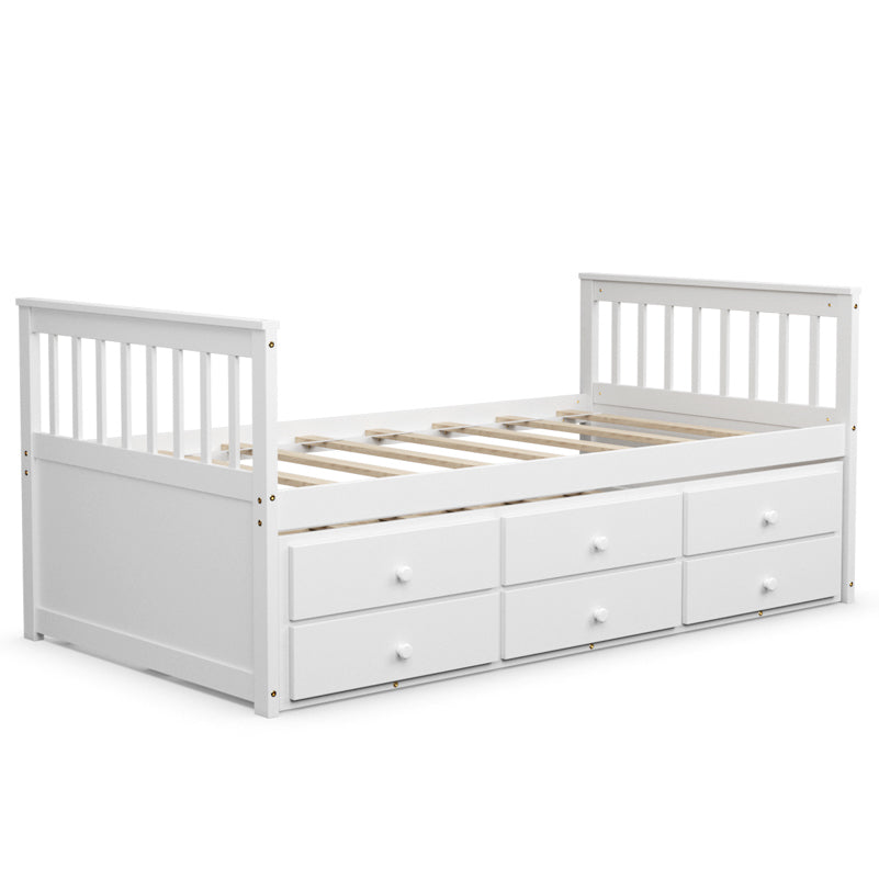 Giantex Twin Captain's Bed with Trundle Bed, Wood Storage Daybed with 3 Storage Drawers