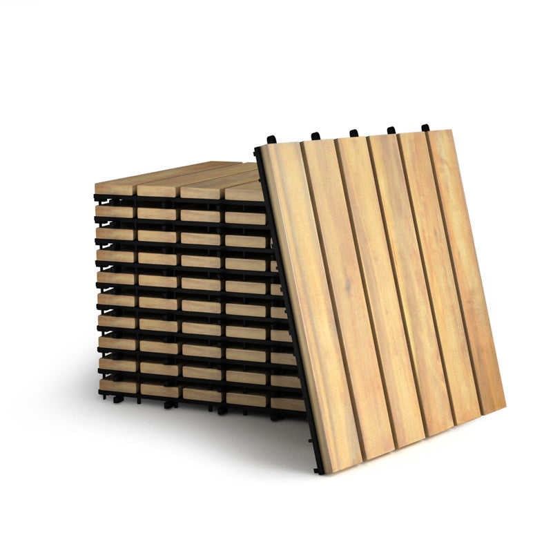 Giantex 27 PCS Interlocking Patio Deck Tiles, 12 x 12in Acacia Hardwood Floor Tiles, Tools Free Assembly