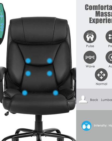 Giantex Executive Office Chair, Big and Tall Massage Chair w/ 6 Vibrating Points (Black)