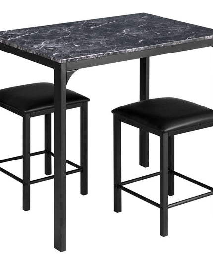 3 Pcs Dining Table and Chairs Set with Faux Marble Tabletop 2 Chairs