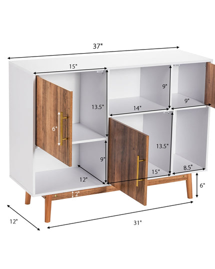 Sideboard Storage Cabinet W/Storage Compartments, Doors and Wood Legs