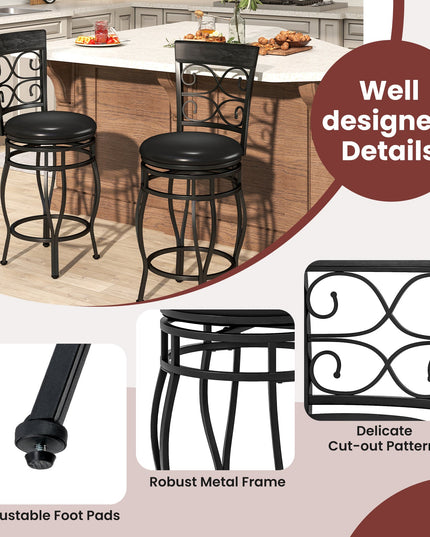 Giantex 26" Swivel Bar Stools Set of 2/4, Counter Height Bar Stools with Back, Upholstered PU Leather Seat, Black