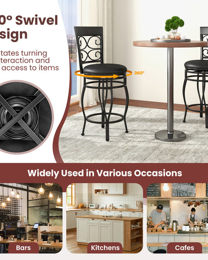 Giantex 26" Swivel Bar Stools Set of 2/4, Counter Height Bar Stools with Back, Upholstered PU Leather Seat, Black