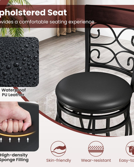 Giantex 26" Swivel Bar Stools Set of 2/4, Counter Height Bar Stools with Back, Upholstered PU Leather Seat, Black