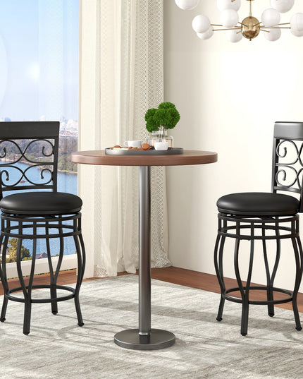 Giantex 26" Swivel Bar Stools Set of 2/4, Counter Height Bar Stools with Back, Upholstered PU Leather Seat, Black