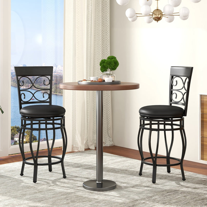 Giantex 26" Swivel Bar Stools Set of 2/4, Counter Height Bar Stools with Back, Upholstered PU Leather Seat, Black
