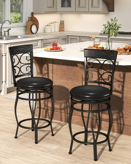 Giantex 26" Swivel Bar Stools Set of 2/4, Counter Height Bar Stools with Back, Upholstered PU Leather Seat, Black