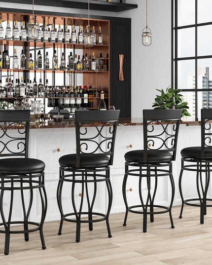 Giantex 26" Swivel Bar Stools Set of 2/4, Counter Height Bar Stools with Back, Upholstered PU Leather Seat, Black