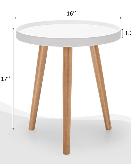 Giantex Round Side Table End Table with Wooden Tray