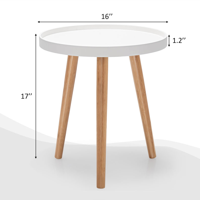 Giantex Round Side Table End Table with Wooden Tray