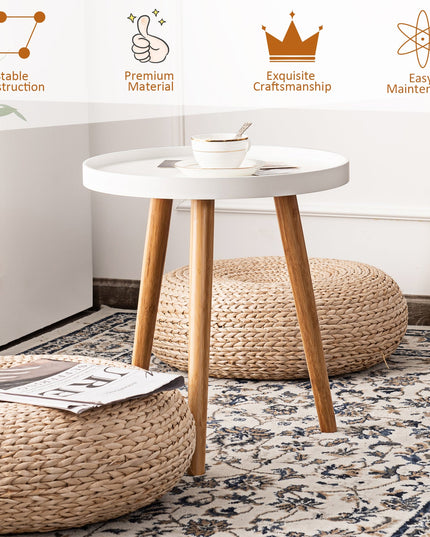Giantex Round Side Table End Table with Wooden Tray