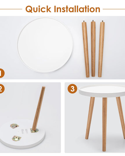 Giantex Round Side Table End Table with Wooden Tray