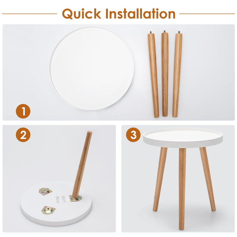 Giantex Round Side Table End Table with Wooden Tray