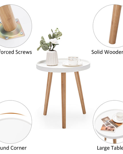Giantex Round Side Table End Table with Wooden Tray
