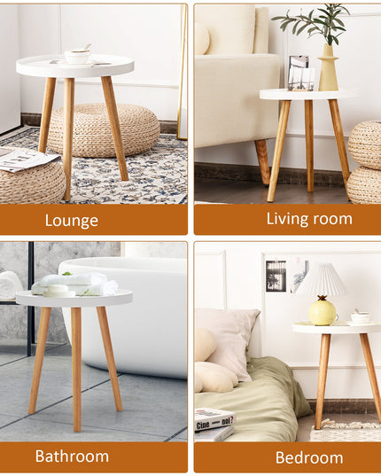 Giantex Round Side Table End Table with Wooden Tray